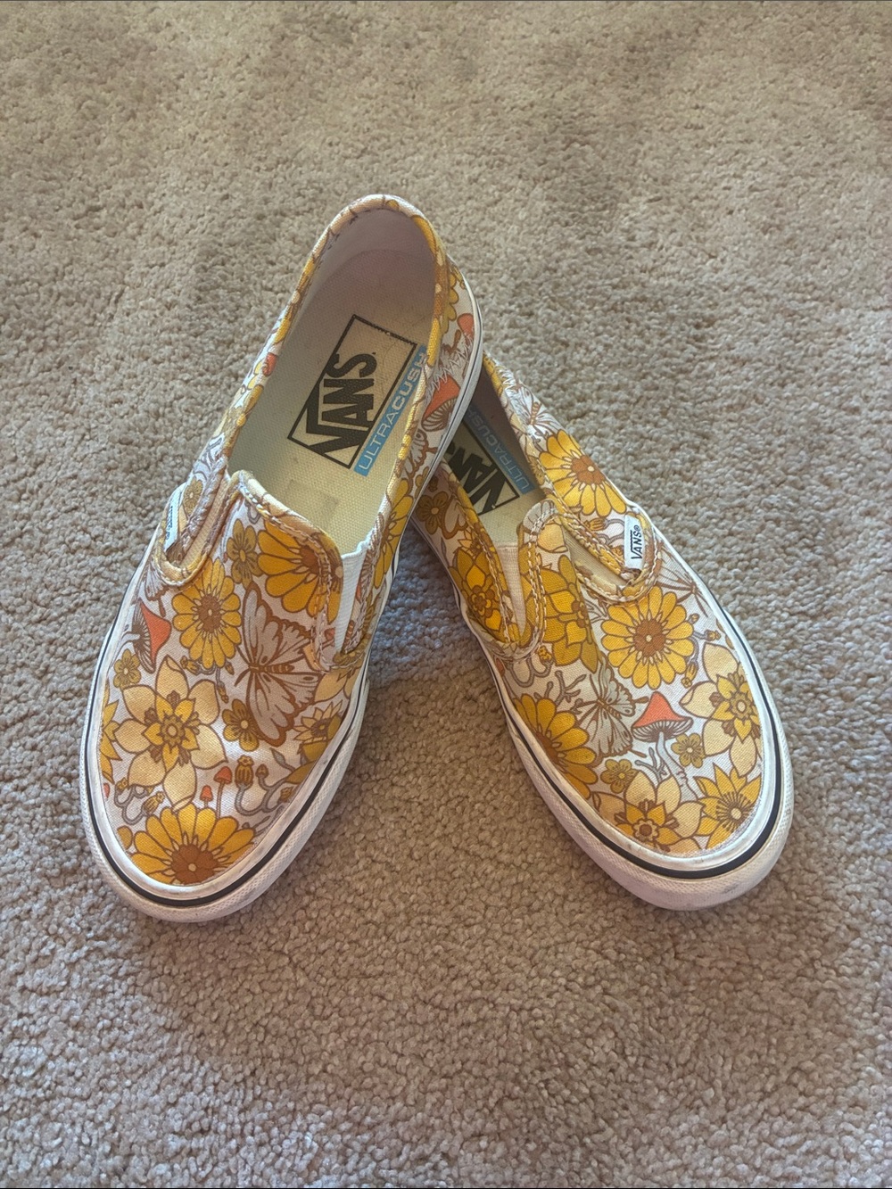 Vans Slip-On SF Trippy Floral Mushroom Sneakers Yellow Gold women’s size 5